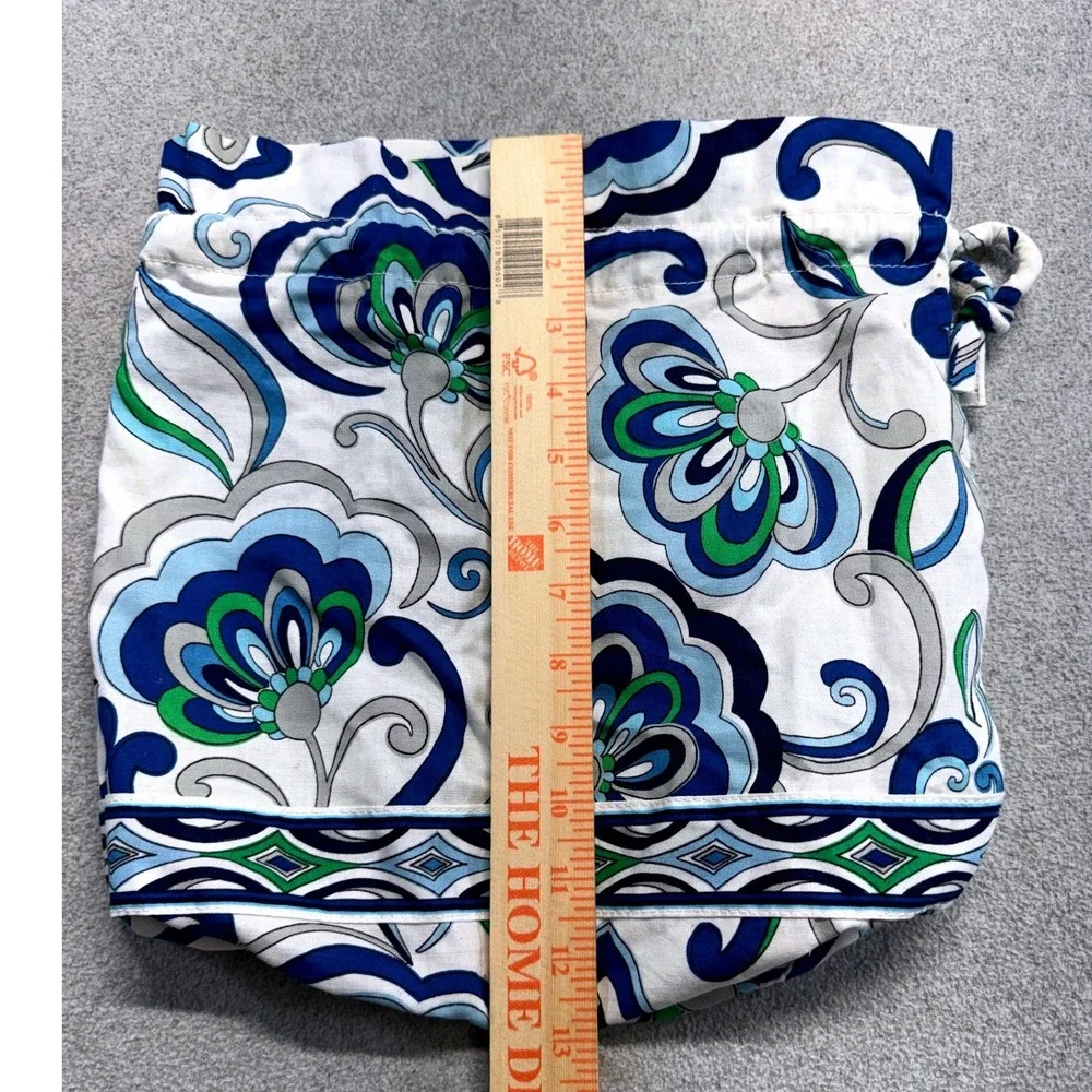 Vera Bradley Drawstring Pouch Womens Medium Blue Green Floral Cotton Travel Bag